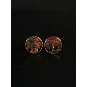 1936 Painted Buffalo Nickel Sterling Cuff Links